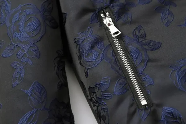 Men's Plus Size 6XL Vintage Business Blue Black Jacquard Jacket Casual Cardigan Zipper Coats with Flowers for 2025 Spring - Image 5