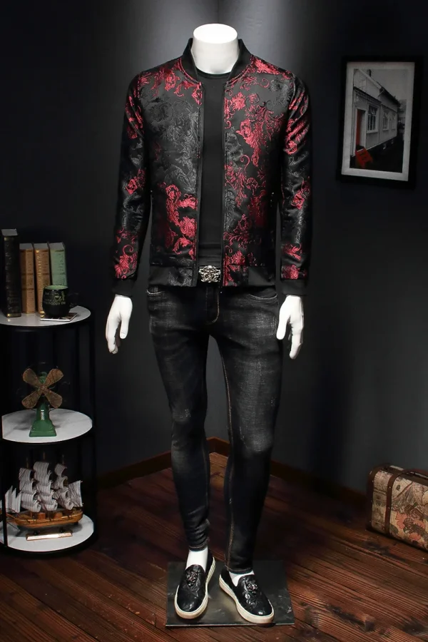 Men's Street Embroidered Flower Jacket Coats with a Paisley Pattern 2025 Spring Retro Slim Bomber Jacket Coat Fashion - Image 6