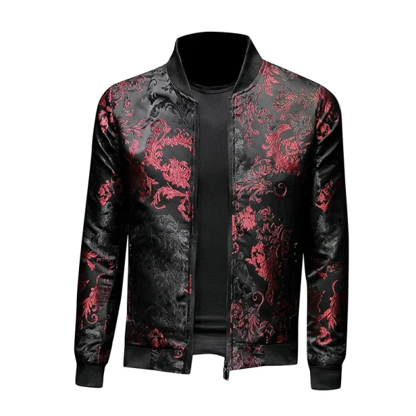 Men's Street Embroidered Flower Jacket Coats with a Paisley Pattern 2025 Spring Retro Slim Bomber Jacket Coat Fashion - Image 5