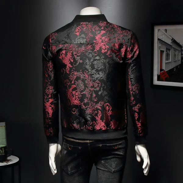 Men's Street Embroidered Flower Jacket Coats with a Paisley Pattern 2025 Spring Retro Slim Bomber Jacket Coat Fashion - Image 4