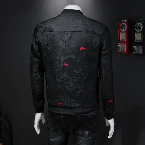 Women's Casual Slim Jacket Coat Man 2025 Autumn New Floral Jacket Men's Fashion Vintage Business Bomber Jacket with Jacquard - Image 5