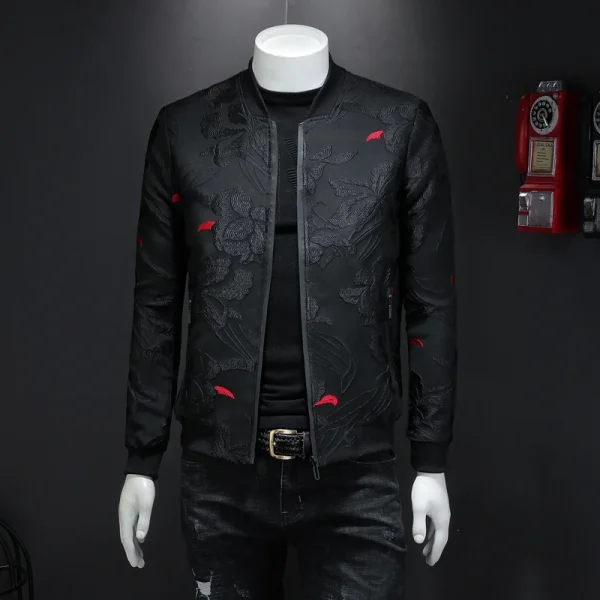 Women's Casual Slim Jacket Coat Man 2025 Autumn New Floral Jacket Men's Fashion Vintage Business Bomber Jacket with Jacquard - Image 2
