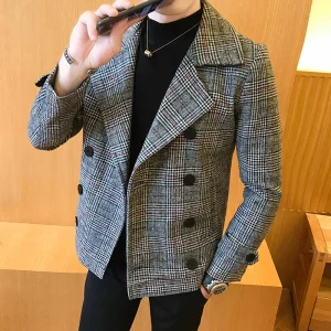 2025: a new trench coat with two breasts Veste homme stylish men's slim short woolen coat, vintage tartan jacket, for fall and winter