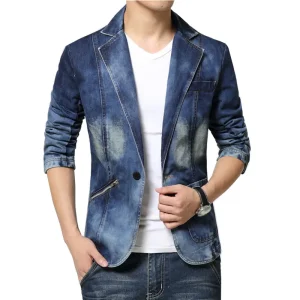 Men's 2025 New Men's Slim Denim Jacket with Single Button Casual Jaqueta Denim Denim Suit Jacket Brand Men's Blazer Slim Suit