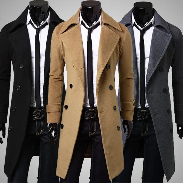 Men's Long Coat, Autumn/Winter Double-breasted Windproof Slim Trench Coat, Plus Size, 2025 New Fashion Designer - Image 3