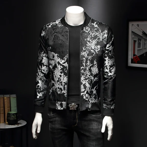 Men's Street Embroidered Flower Jacket Coats with a Paisley Pattern 2025 Spring Retro Slim Bomber Jacket Coat Fashion - Image 3