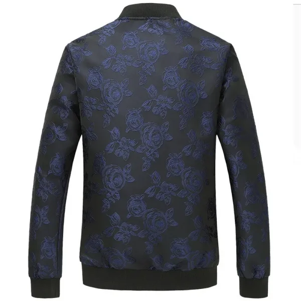 Men's Plus Size 6XL Vintage Business Blue Black Jacquard Jacket Casual Cardigan Zipper Coats with Flowers for 2025 Spring - Image 3