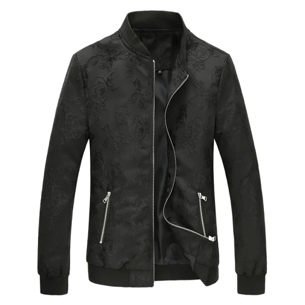 Men's Plus Size 6XL Vintage Business Blue Black Jacquard Jacket Casual Cardigan Zipper Coats with Flowers for 2025 Spring - Image 2