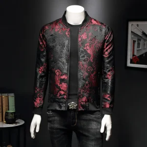 Men's Street Embroidered Flower Jacket Coats with a Paisley Pattern 2025 Spring Retro Slim Bomber Jacket Coat Fashion