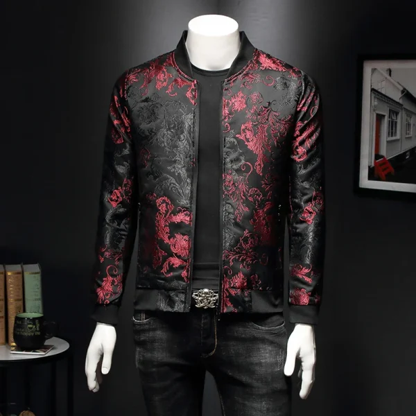 Men's Street Embroidered Flower Jacket Coats with a Paisley Pattern 2025 Spring Retro Slim Bomber Jacket Coat Fashion