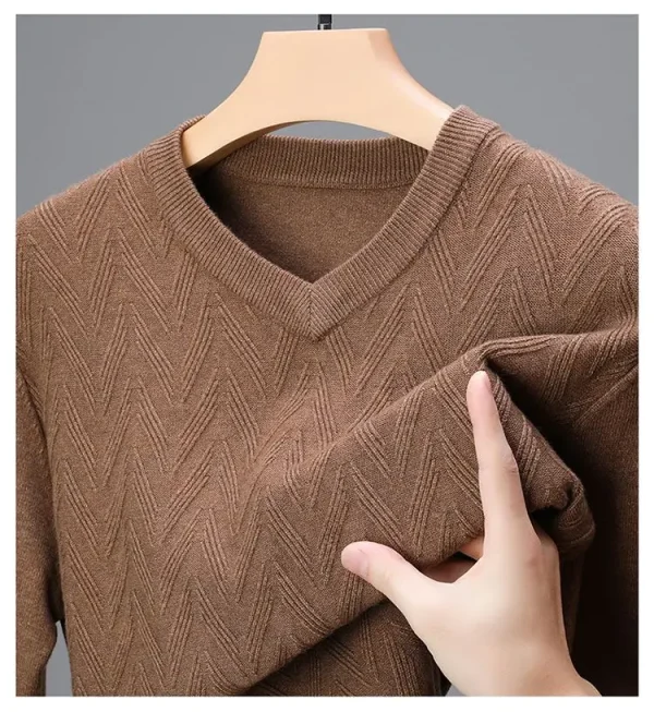 Superior quality V-neck pullover knitted sweater, daily slim-fit base shirt, thickened and warm men's sweater.Shirt with Dark Stripes - Image 11