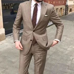 Superior Men's Solid Color Suit, Slim Two-Piece Jacket, Single-Breast, Notch Lapel Blazer, Formal Business Wear