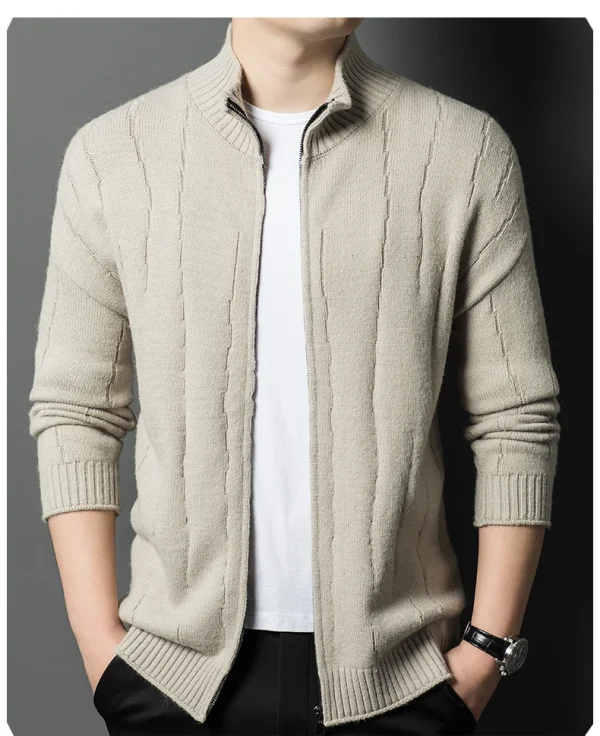 New Men's Solid Color Half Turtleneck Knitted Jacket with Zipper, Cozy Long Sleeve Sweater for Fall and Winter - Image 8