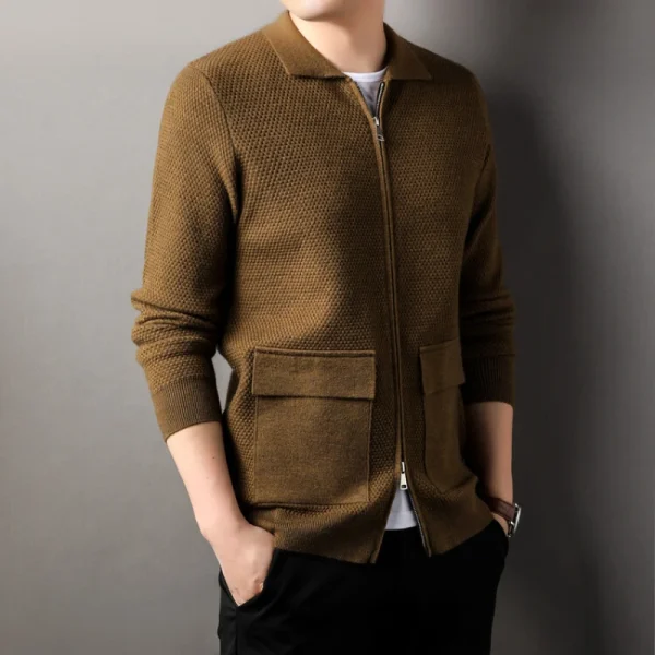 Men's Solid Color Lapel Cardigan, New Autumn Warm Zip Jacket, Daily Sweater M-4XL Premium Men's Apparel - Image 2