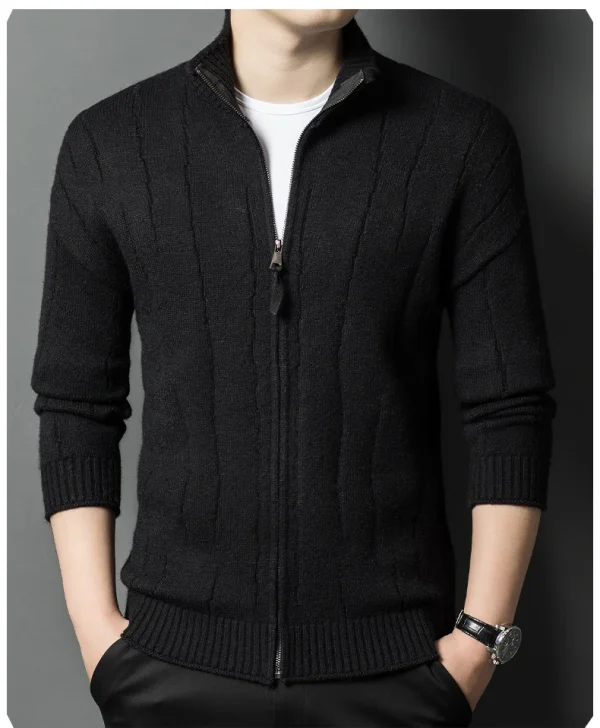 New Men's Solid Color Half Turtleneck Knitted Jacket with Zipper, Cozy Long Sleeve Sweater for Fall and Winter - Image 12