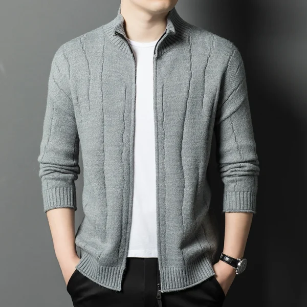 New Men's Solid Color Half Turtleneck Knitted Jacket with Zipper, Cozy Long Sleeve Sweater for Fall and Winter
