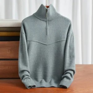 Men's Pullover Sweater with Half High-neck Zipper, 2025, Autumn and Winter Warm, Everyday Basic Versatile Pullover Knitted Sweater.