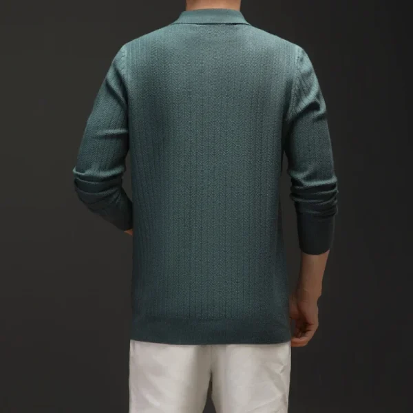 Men's Thickened Polo Shirt: Loose Fit, Warm, Everyday Knit Sweater with Stretch Collar for Business Casual - Image 3