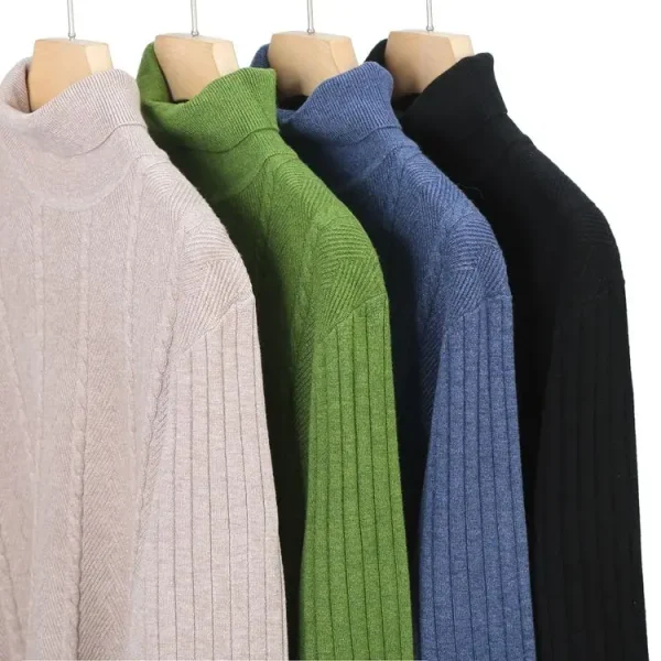 Warm and cozy men's bottoming shirt with a high neck, solid color, dark pattern, pullover, and daily versatility knit sweater - Image 3