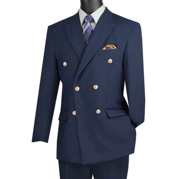 Luxurious Navy Blue Outfit Set for Casual Men's Suits Office Two-Piece Jacket and Pants with Double Breasted Peak Lapel Slim Fit Flat Front Blazer - Image 3