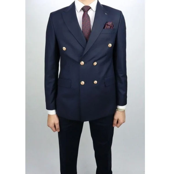 Formal Men's Suits Navy Blue Doubel Breasted Flat Blazer Stylish Two-Piece Business Jacket Sets Terno 2025 Chic Men's Clothes - Image 2
