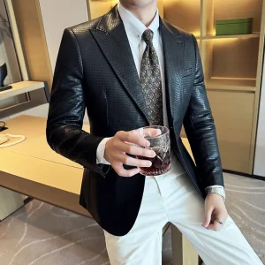 Fashion Business Slim Fit Casual Men's Suit Coats Tuxedos Men's Clothes Waffle Premium Korean Slim Fit Leather Jacket
