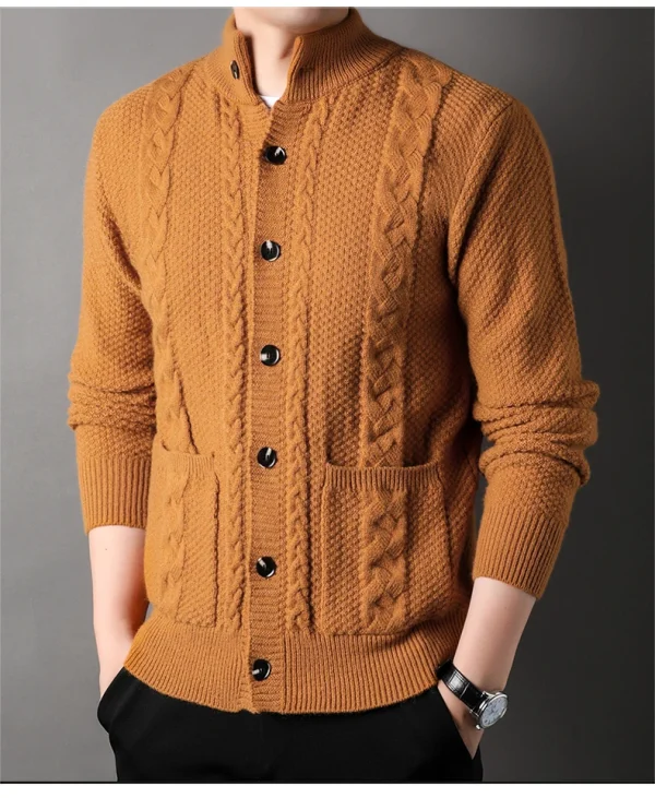A trendy long-sleeved cardigan with a half-high collar, this new men's knitted sweater has retro twist. - Image 8