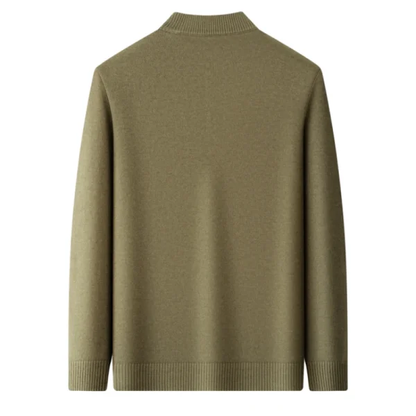 Business Casual Slim-Fitting Textured Sweater with Button Collar, Men's Half-High Collar Knitted Pullover, Thick Warm - Image 3