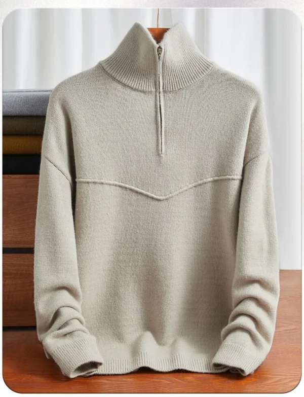 Men's Pullover Sweater with Half High-neck Zipper, 2025, Autumn and Winter Warm, Everyday Basic Versatile Pullover Knitted Sweater. - Image 6