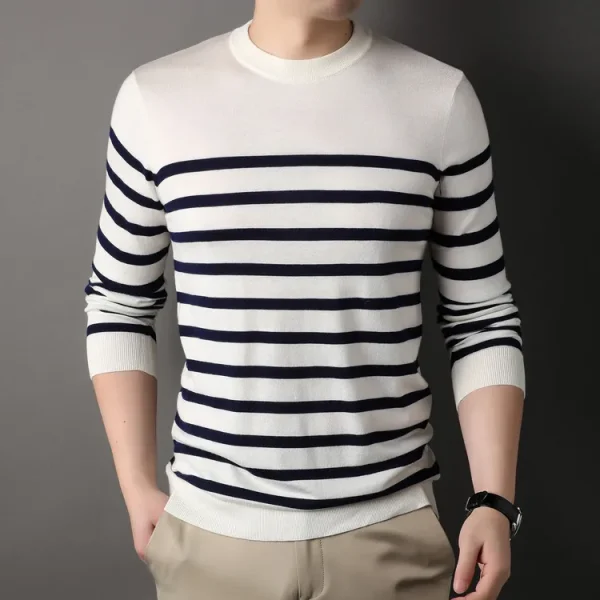 Superior Business Casual Knitted Sweater with Stripes at the O-neck. Youth Cozy Warm Sweater for Autumn.Stretchable - Image 20