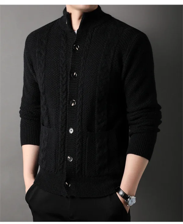 A trendy long-sleeved cardigan with a half-high collar, this new men's knitted sweater has retro twist. - Image 13