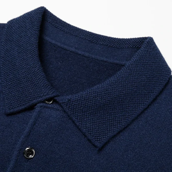 Men's Office Top, Casual Solid Color Long-Sleeved Shirt with Lapel Knit, New Warm Color for Fall and Winter - Image 3