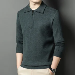 Men's Solid Color Half-zip High-neck Sweater for Autumn 2024 New Knitted Sweater.