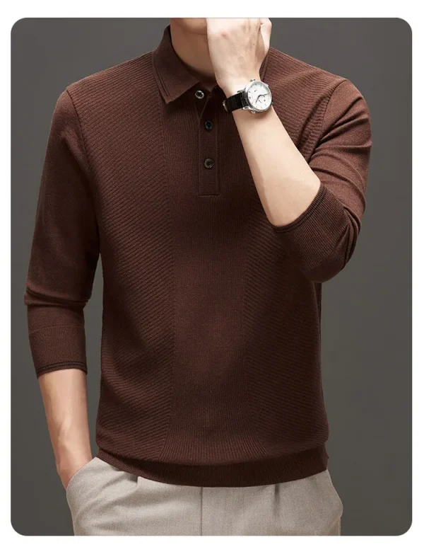 Warm knit long-sleeved cardigan, daily commute pullover sweater, and solid-colored business casual men's polo shirt. - Image 14