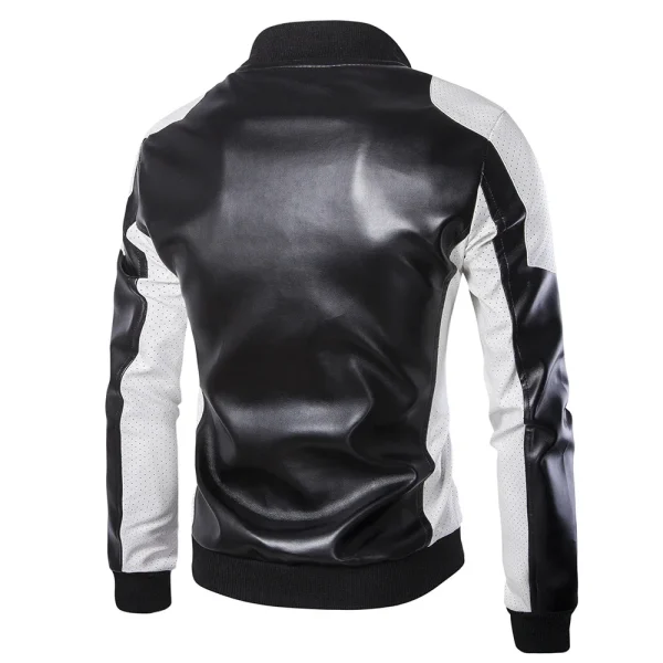 Fashion Racing Clothing PU Leather Jacket 2025 New Men's Stand Collar Coat in Black and White Color Matching Casual Leather Jacket - Image 3