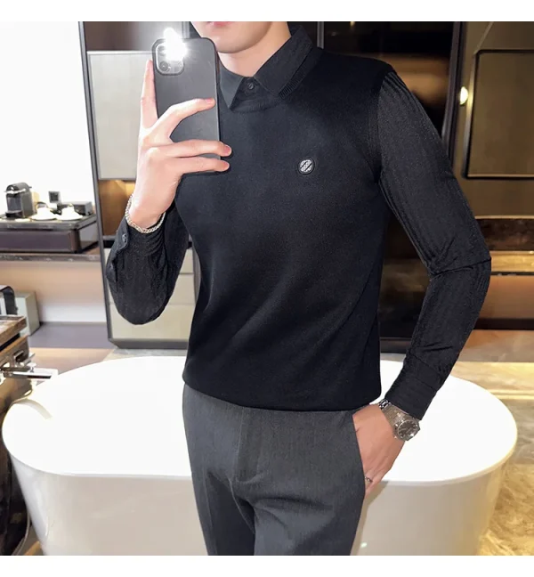 Men's Extra Thick Thermal Sweater with Fleece for Fall and Winter. Superior Knit Sweater with Knit Body and Woven Shirt Collar - Image 8