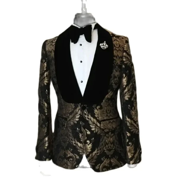 Men's Black Shawl Lapel Single-Breastered Blazer Formal Prom Party Jacket, One-Piece Elegant Outfit in Luxurious Jacquard Fabric - Image 4