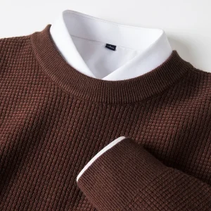 Fashion City Men's Round-Necked Autumn Pullover, Iron-Free Knitwear, Business, Leisure, Velvet Waffle Sweater, 2025