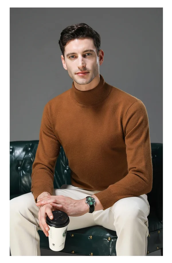 Men's High Collar Solid Color Wool Sweater, New Stretch Top for Autumn and Winter, Pullover Knitwear for Daily Leisure, Business Warm - Image 6