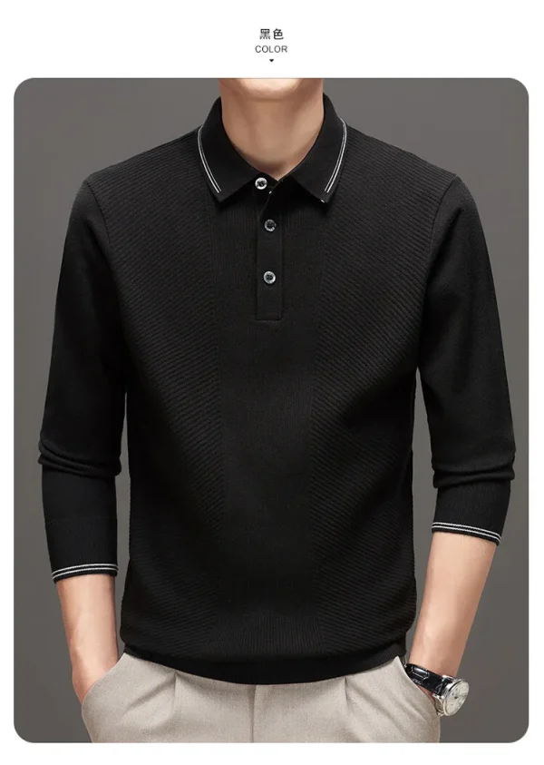 Warm knit long-sleeved cardigan, daily commute pullover sweater, and solid-colored business casual men's polo shirt. - Image 17