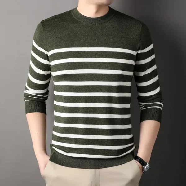 Superior Business Casual Knitted Sweater with Stripes at the O-neck. Youth Cozy Warm Sweater for Autumn.Stretchable - Image 17