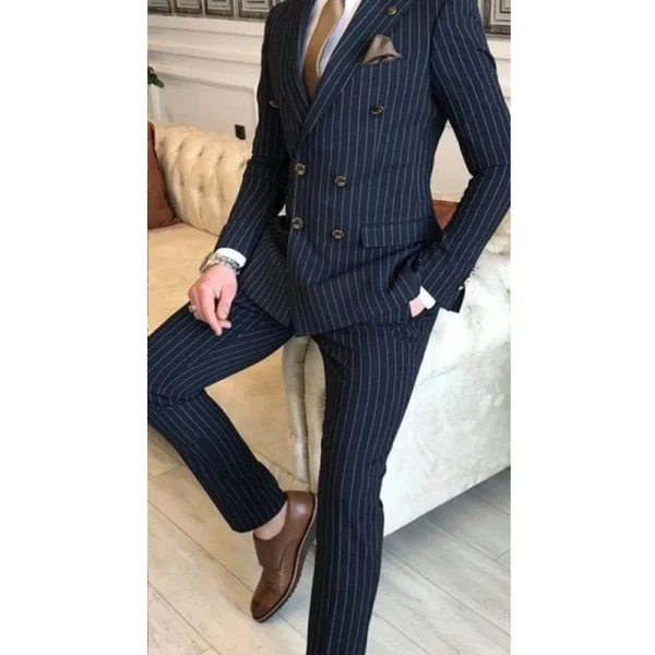 High-end men's suits, double-breasted, peak-lapel, regular-length, two-piece jackets, pants, and blazer shirts - Image 3
