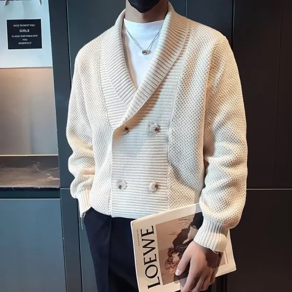 Men's Warm Knitted Sweater with V-neck, Double-breasted Solid Color, Perfect for Autumn and Winter.Cardigans for Men - Image 4
