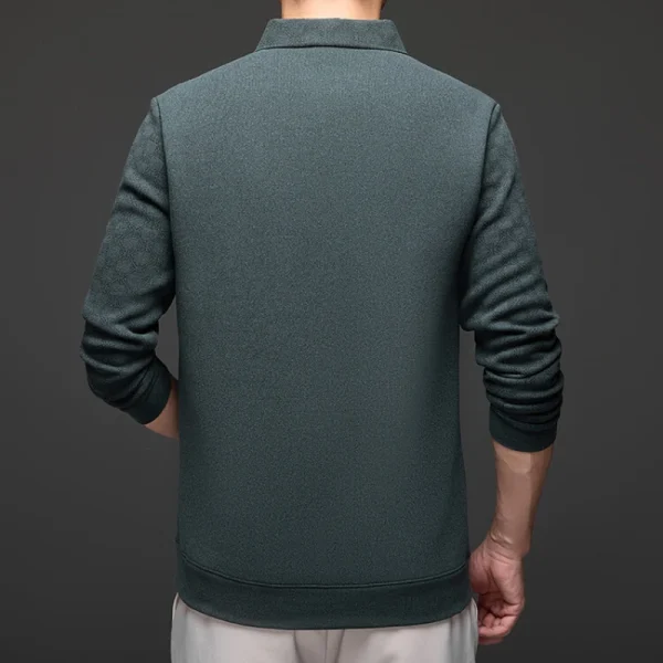 Men's Polo Shirt, Business High-End Pullover, Plaid Shirt Collar Thickened Sweater, Premium Fabric - Image 2