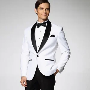 Men's Casual Suits Stylish Formal Wedding Groomsmen Blazer Outfits: One-Piece White Jacket with Silky Lapel Coat and One Button Slim Fit