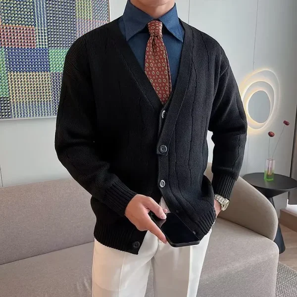 Men's South Korean Casual Cardigan, Men's Knitted Shirt Coat Sweater, and New Retro Loose Knitwear V-Collar for Fall and Winter - Image 3