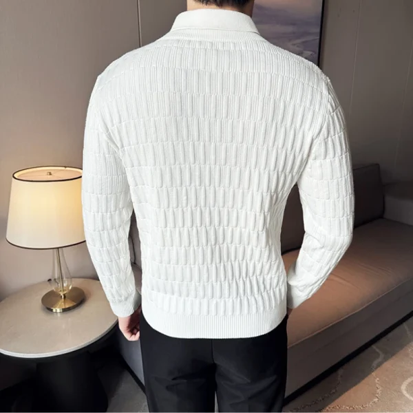 Superior Men's Lapel Solid Color Warm Sweater for Fall and Winter with a Sewn-in Shirt Collar, Made of 70% Cotton - Image 2