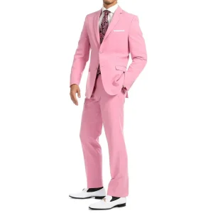 High Street Two-Piece Jacket, Pants, Blazer, Slim Fit, Notch Lapel, Regular Length, Pink Chic Single-Breastered Men's Suit Elegant Complete Set