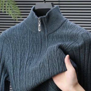 Premium Men's Business Casual Sweater with a semi-high neck, 2024: A Warm, Stretchy, Striped Pullover