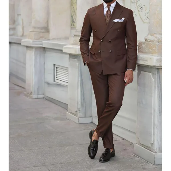 Luxurious Men's Office Wear Two-Piece Jacket and Pant Set, Regular Length, Double-Breast, Flat Front, Peak Lapel - Image 3
